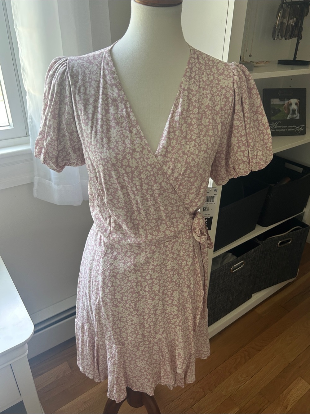 NWT Macy's Dusty Rose Floral Wrap Mini Dress Size L